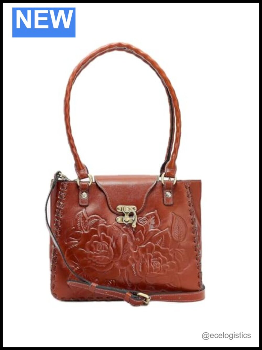 Vintage Distressed Leather Shoulder Bag Hook-Lock Handbag